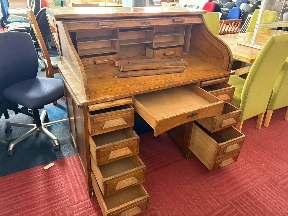 Antique Oak Roll Top Desk - £450+VAT - Image 2