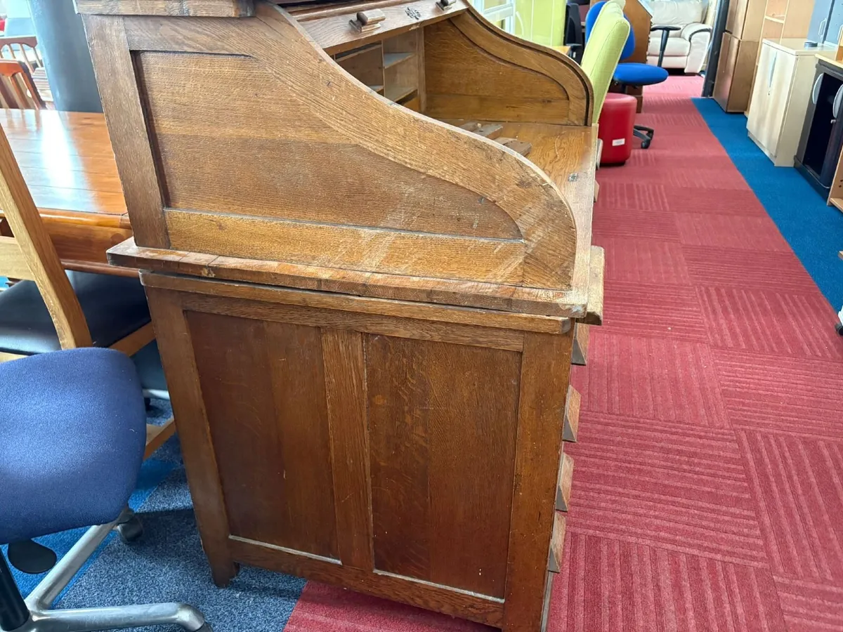 Antique Oak Roll Top Desk - £450+VAT - Image 3