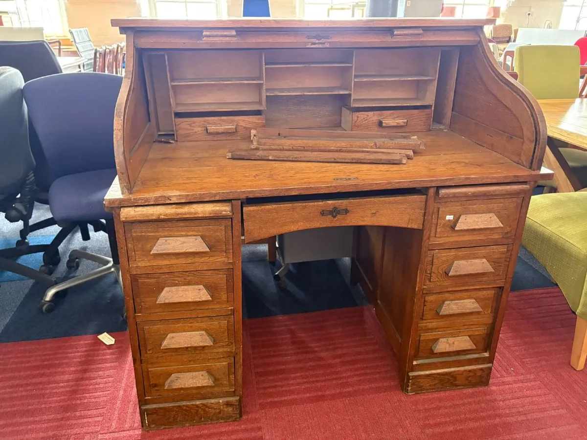 Antique Oak Roll Top Desk - £450+VAT - Image 1