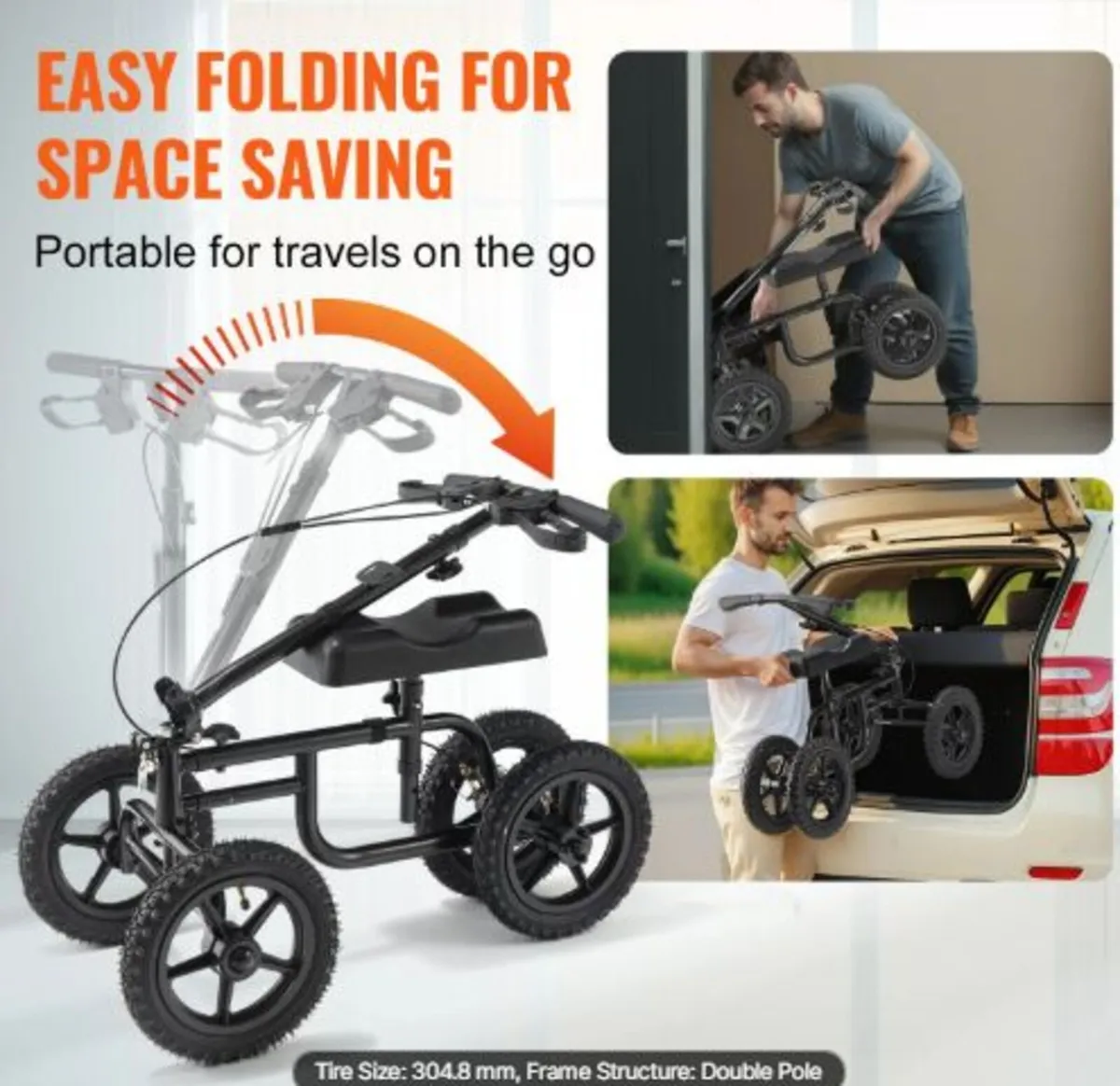 Folding Knee Scooter, Carbon Steel Steerable Knee - Image 2