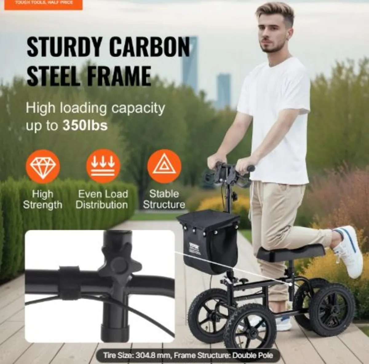 Folding Knee Scooter, Carbon Steel Steerable Knee - Image 3