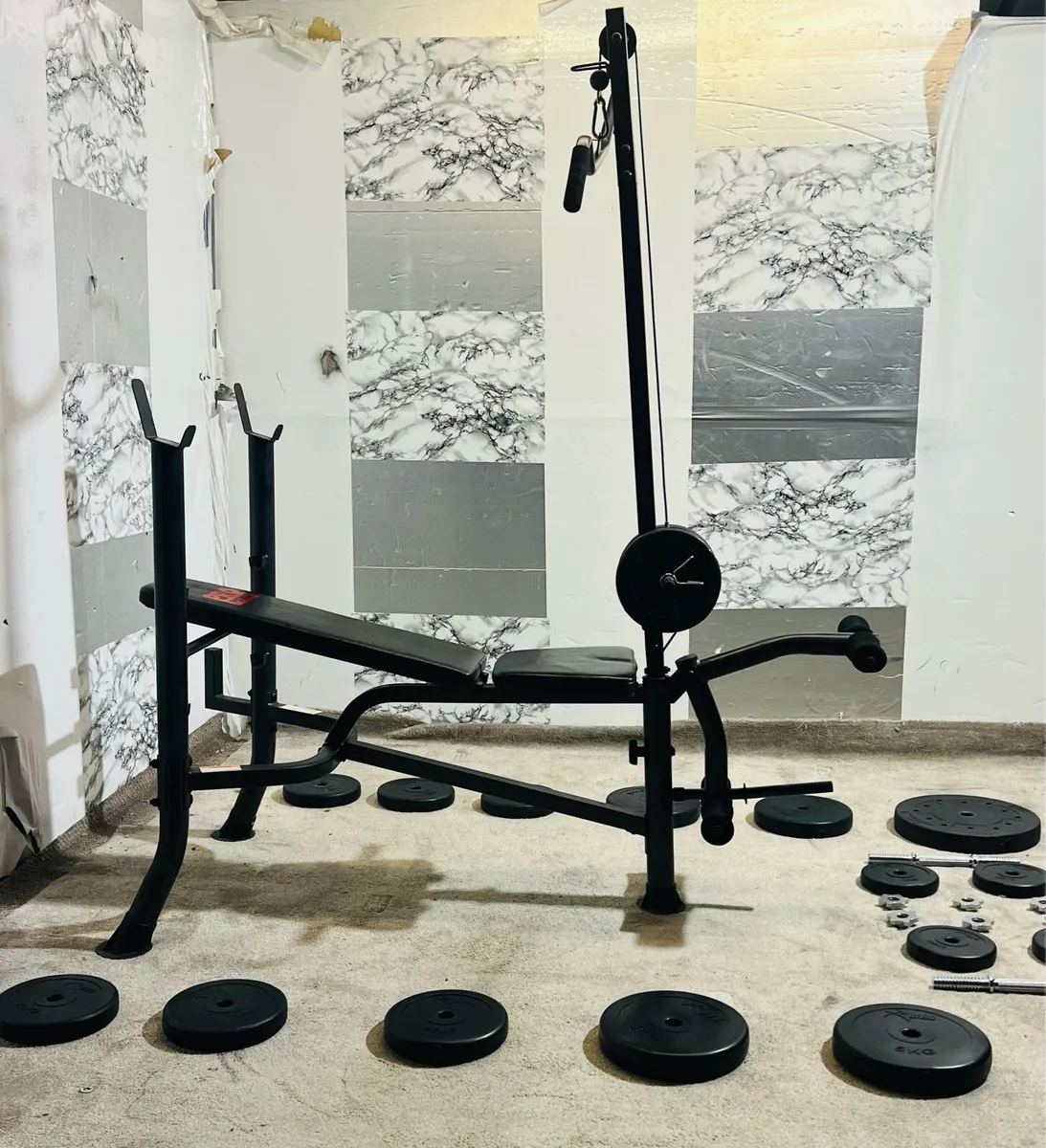 BENCH WITH PULLY TOWER WEIGHTS DUMBBELLS BARBELL - Image 2