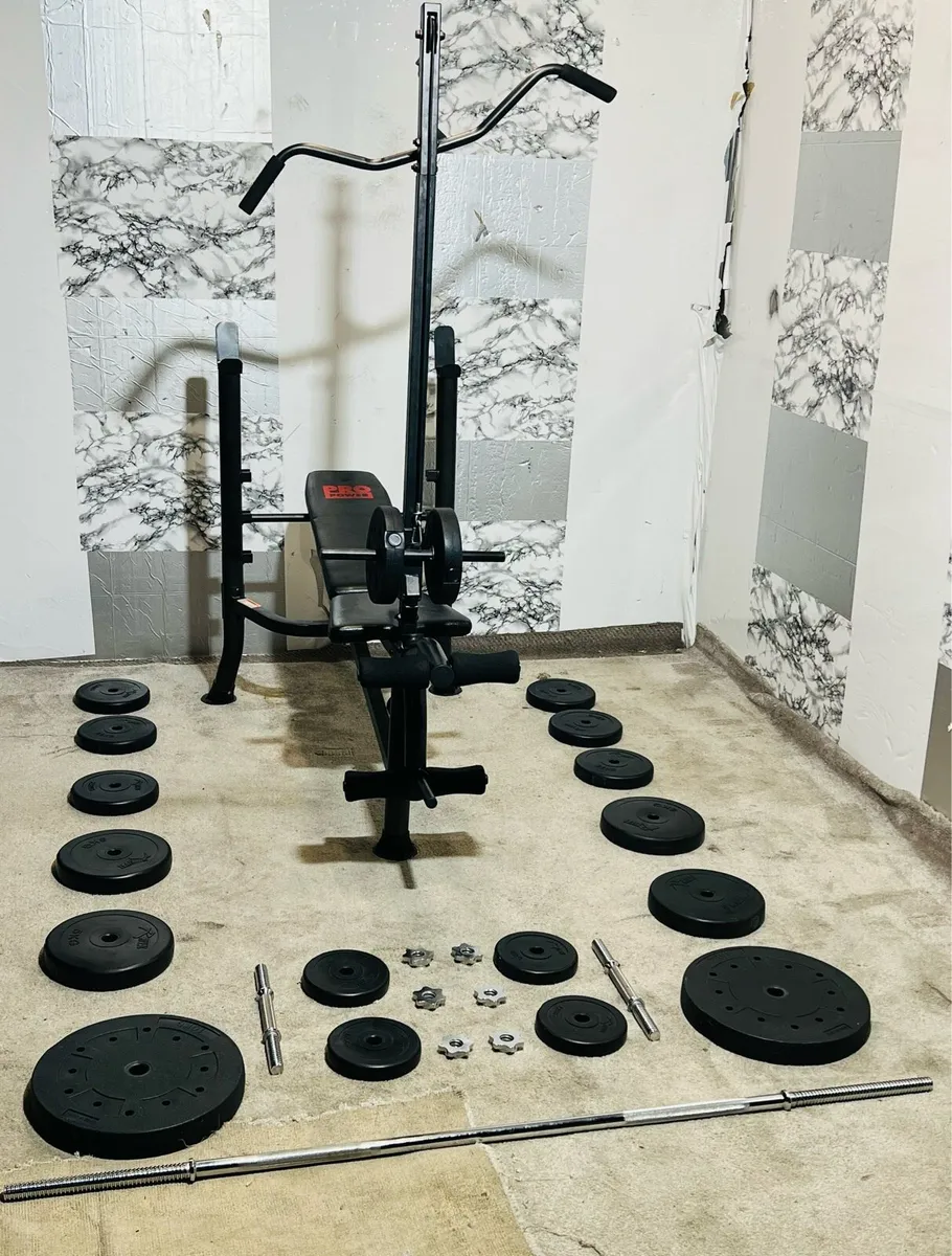 BENCH WITH PULLY TOWER WEIGHTS DUMBBELLS BARBELL - Image 4