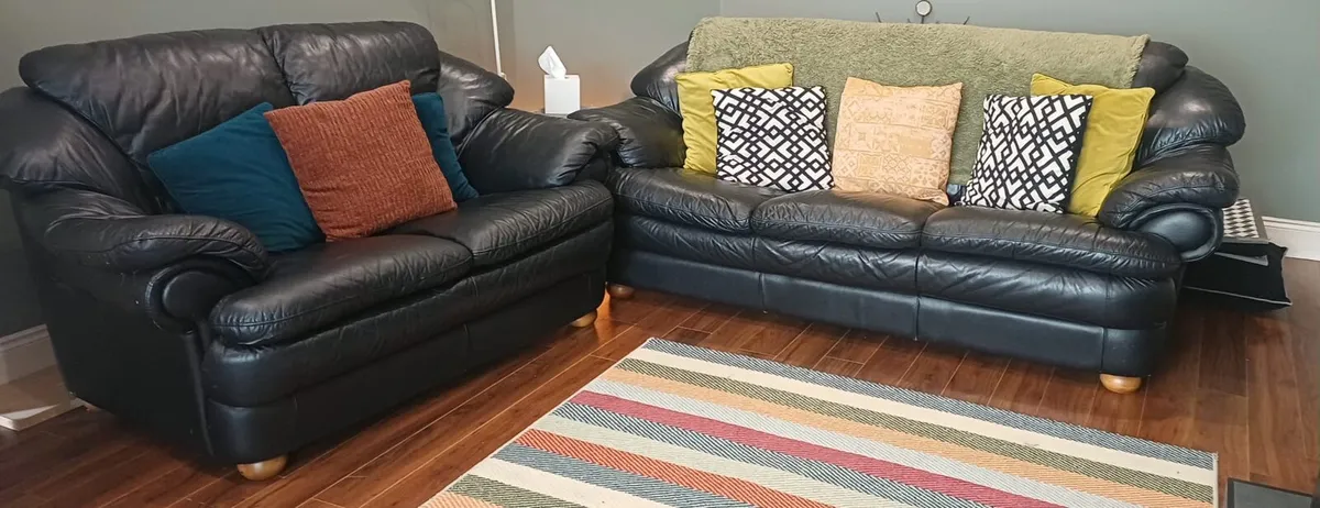 Three Piece Black Real Leather Couch - Image 1