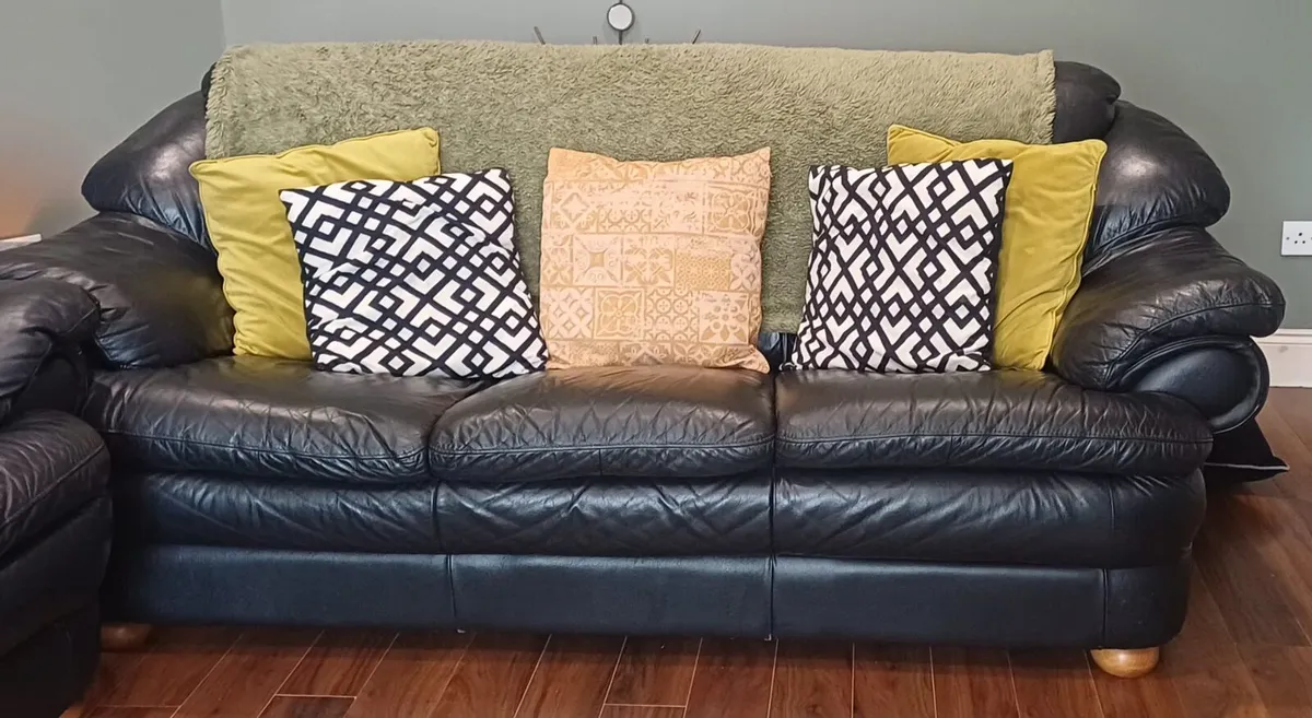 Three Piece Black Real Leather Couch - Image 2