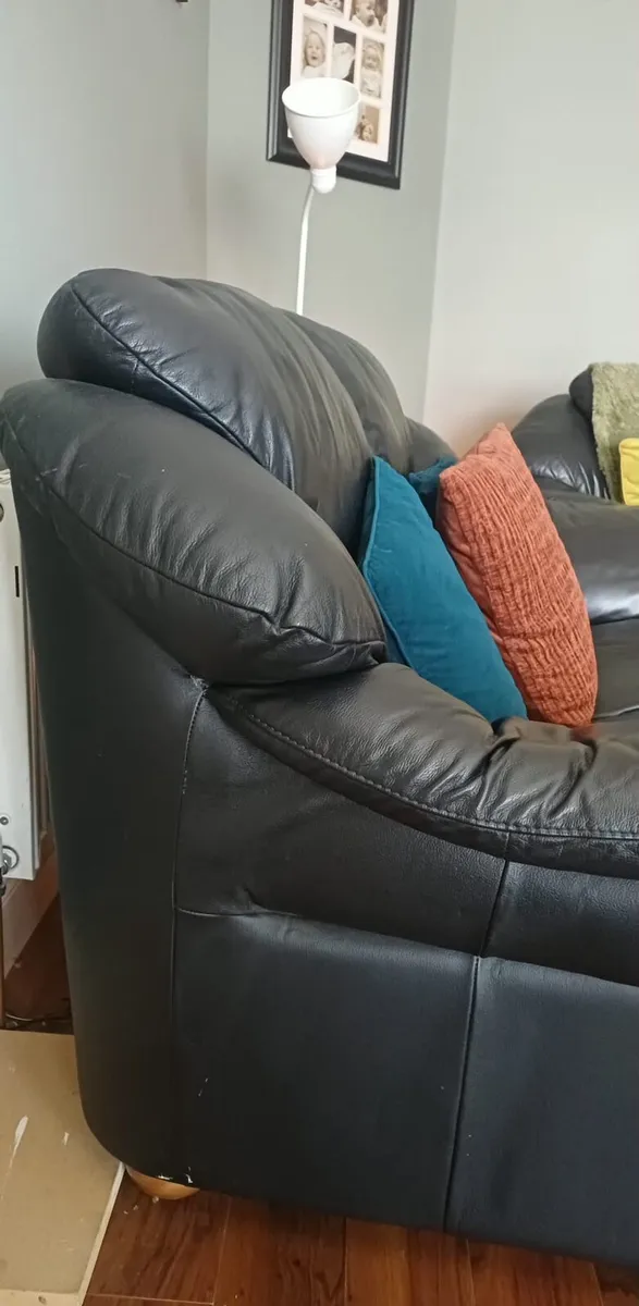 Three Piece Black Real Leather Couch - Image 3