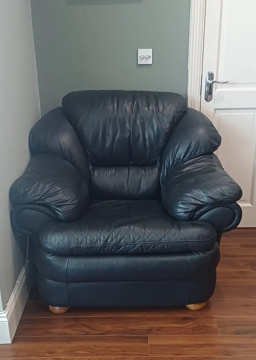 Three Piece Black Real Leather Couch - Image 4