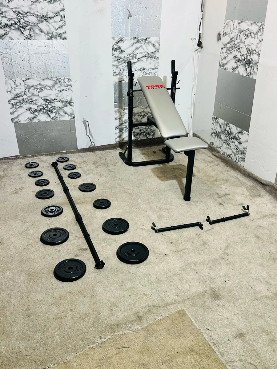 WEIGHT BENCH IRON WEIGHTS BARBELL DUMBBELLS - Image 1
