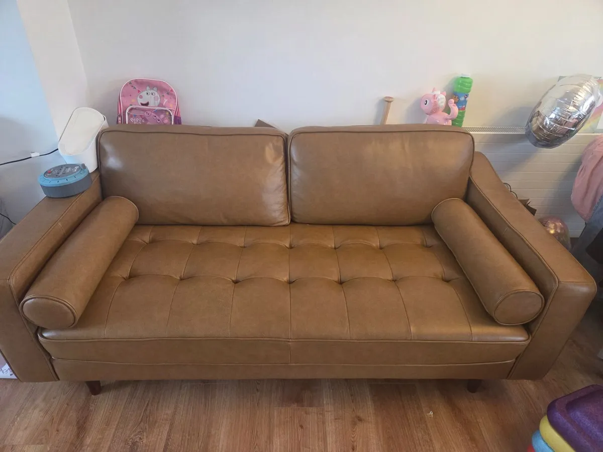 Tan Leather Sofa - Genoa - Image 1