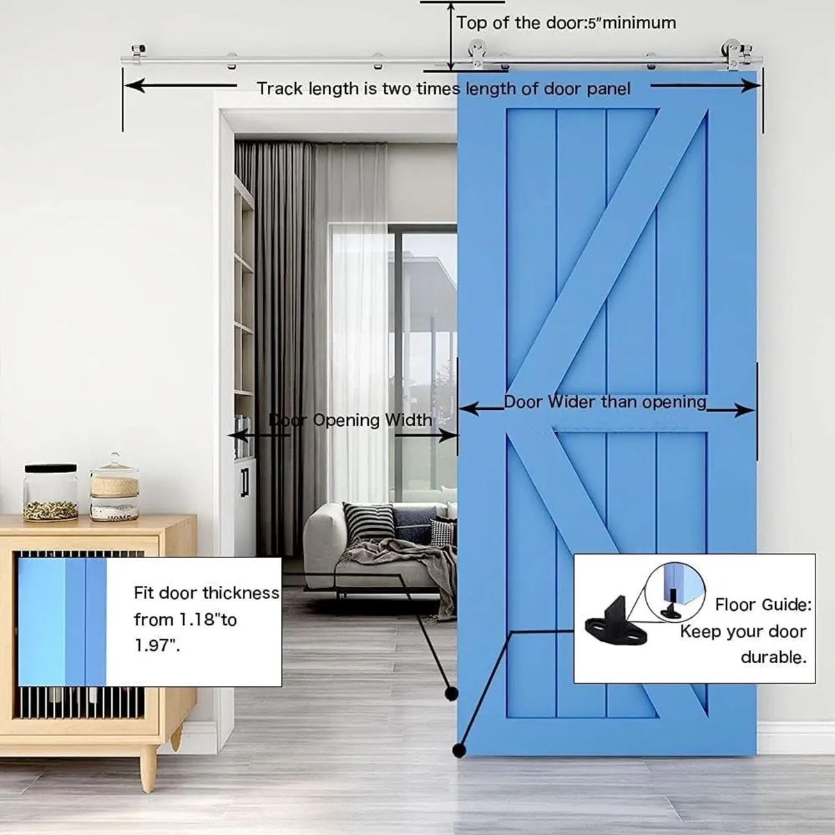 Barn Door 6.6ft Hanging Rail Sliding System - Image 3