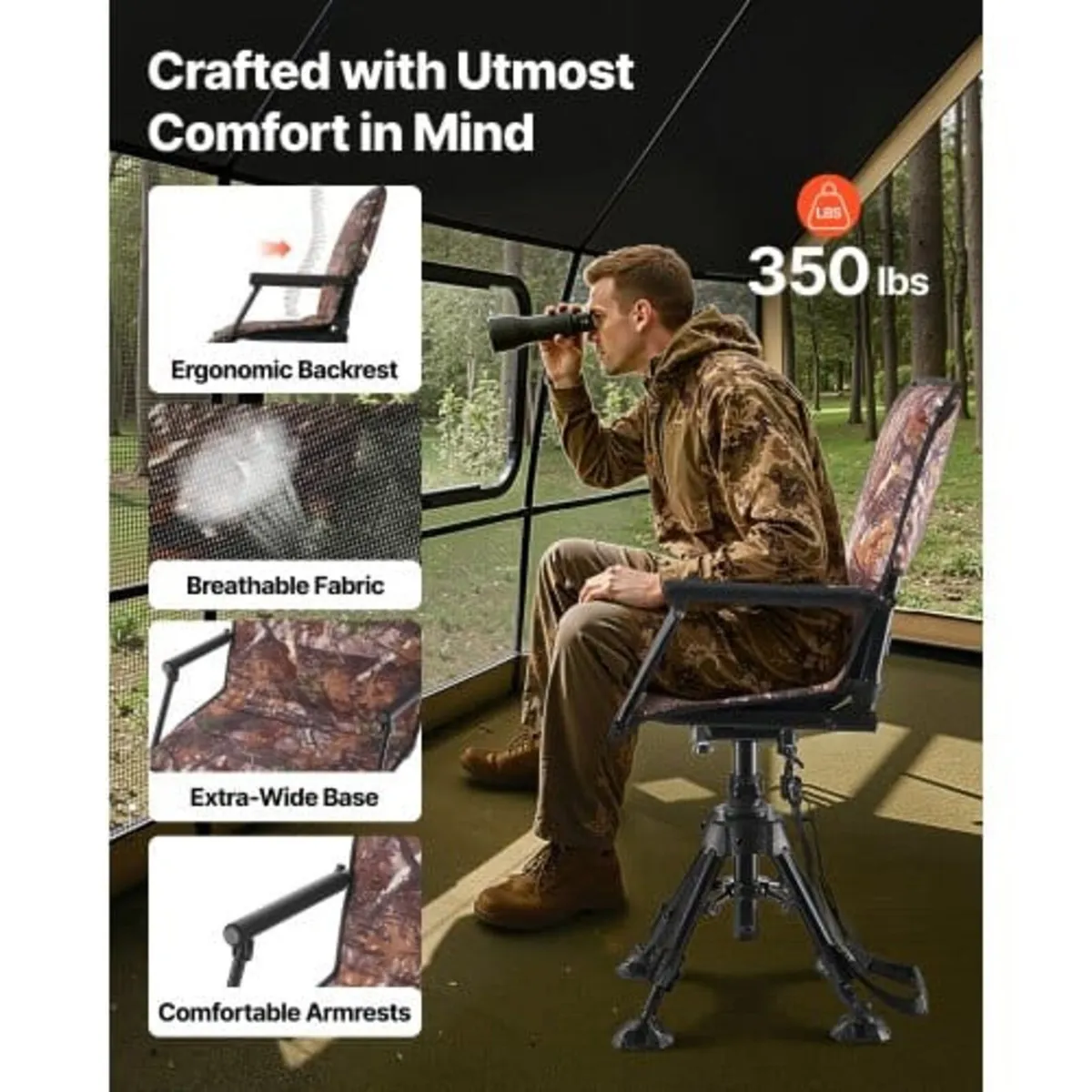 Hunting Chair, 360° Silent Swivel, Foldable Portab - Image 3