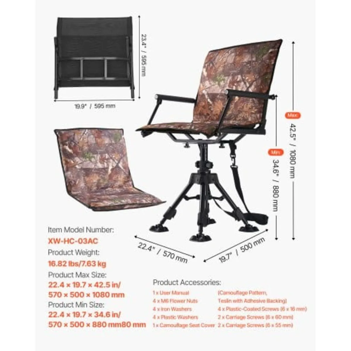 Hunting Chair, 360° Silent Swivel, Foldable Portab - Image 4