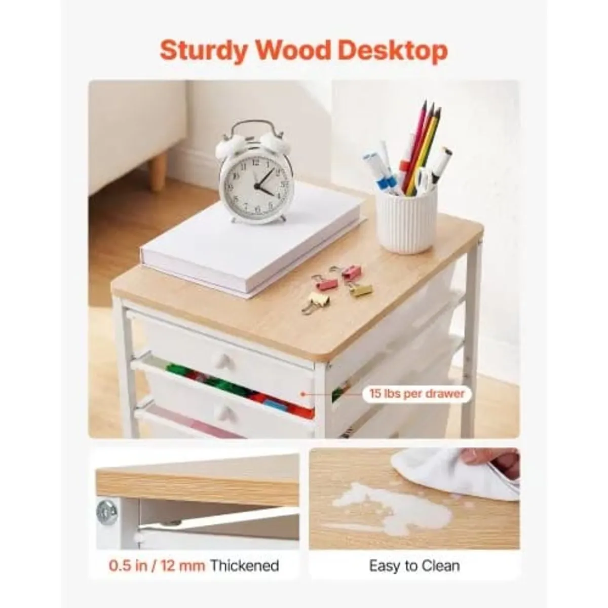 Rolling Cart with Drawers, 5 Drawer Storage Organi - Image 2
