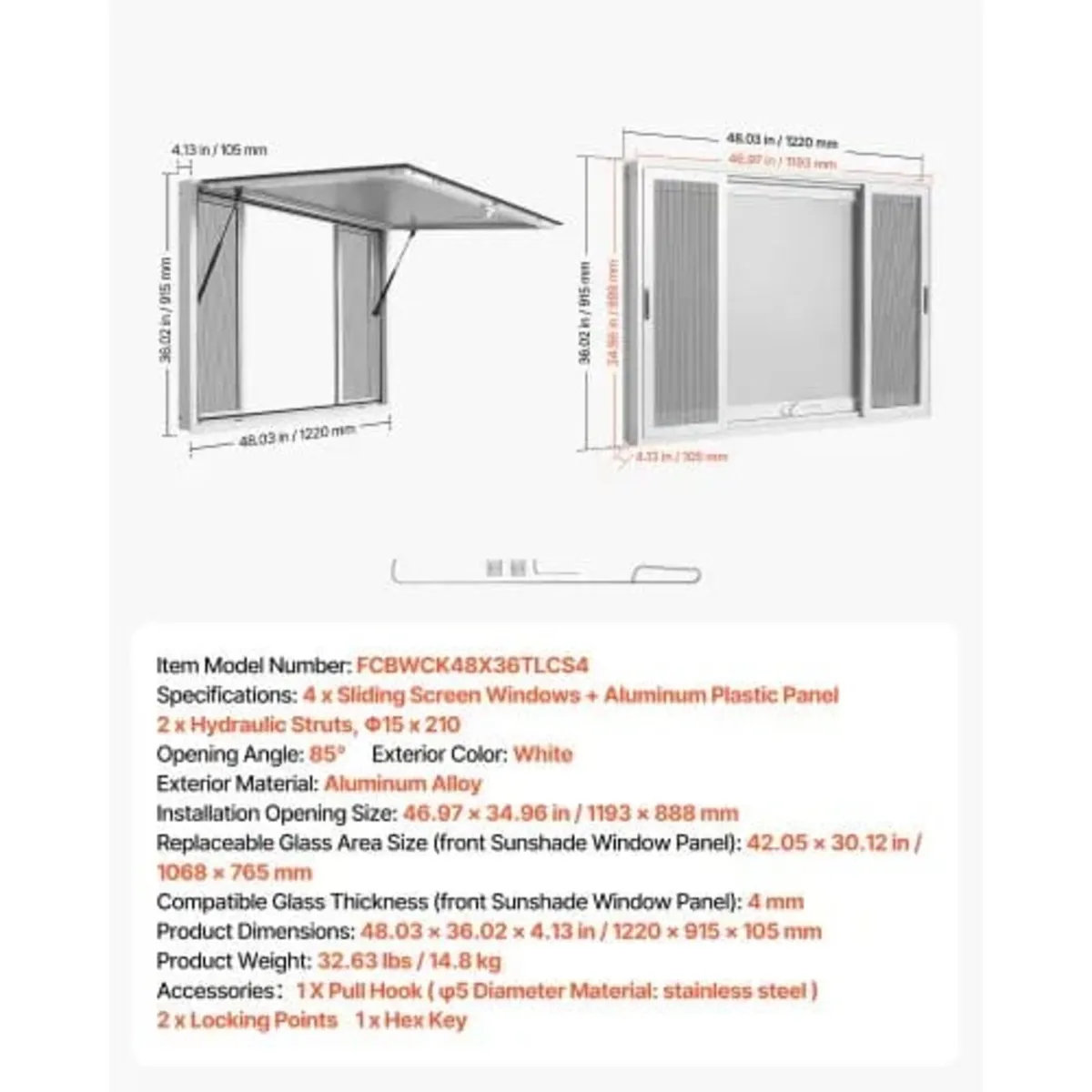 Concession Window 1220x915mm Aluminum Alloy Frame - Image 4
