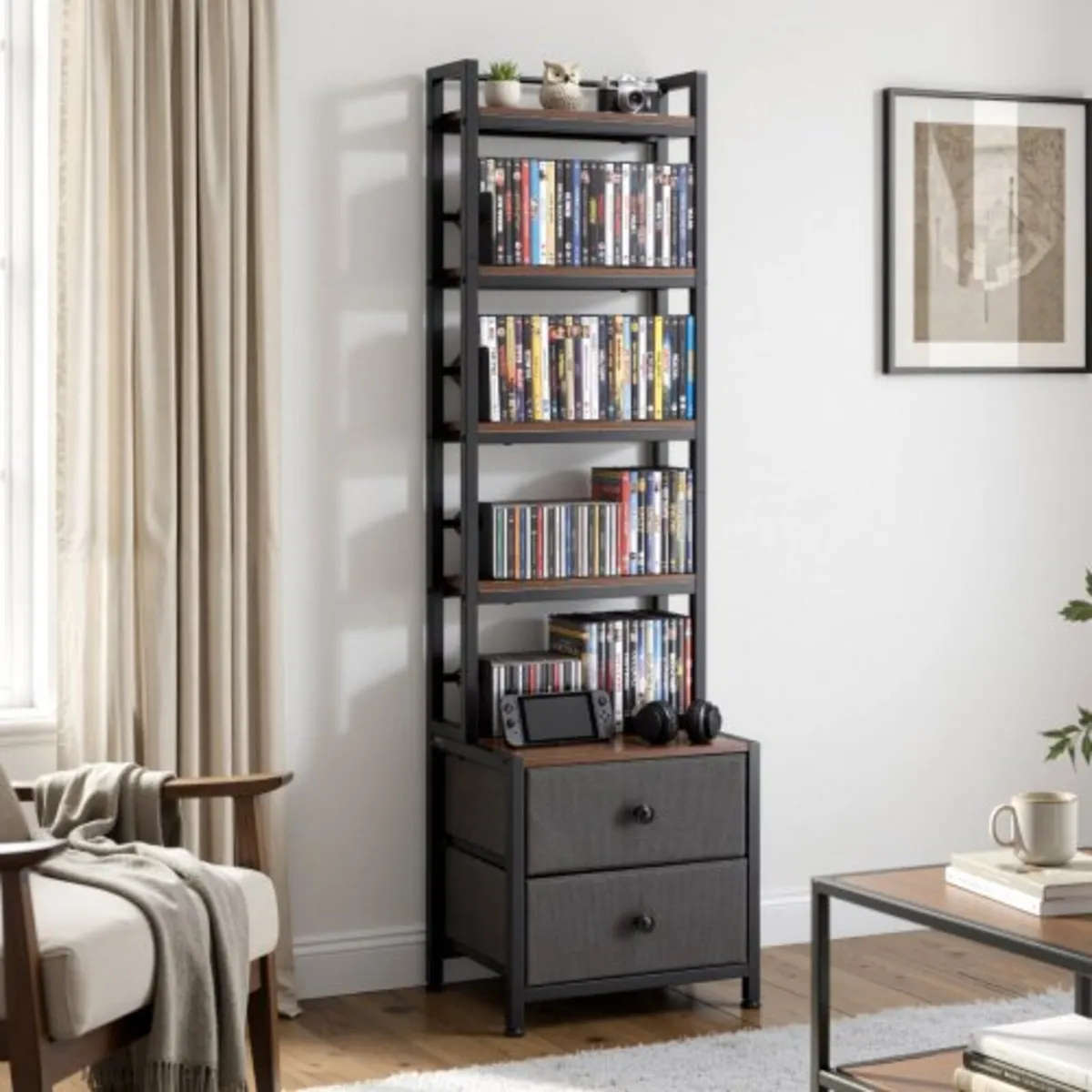 Media Storage Cabinet, 4-Shelf DVD Shelf Organizer - Image 1
