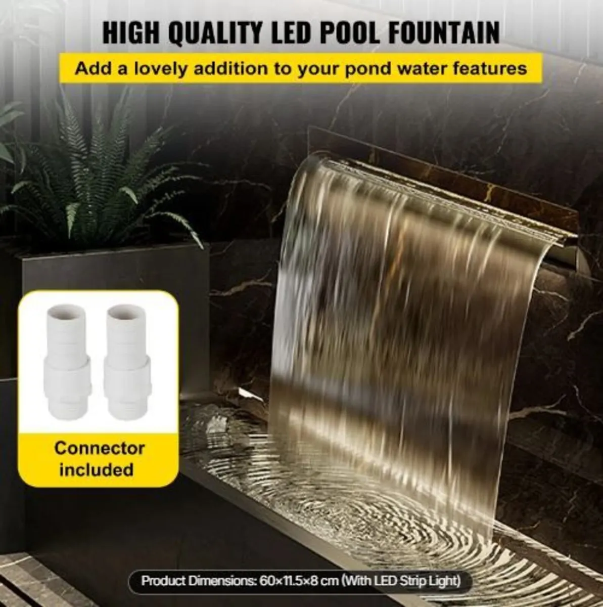Waterfall Pool Fountain Rectangular & Led Strip - Image 2
