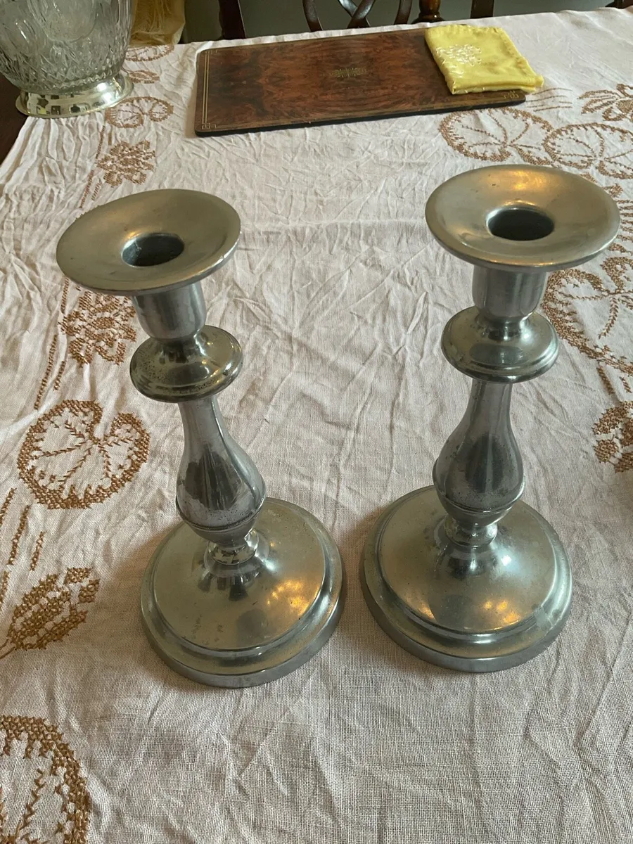 Vintage Pewter Candlesticks – Matching Pair - Image 1