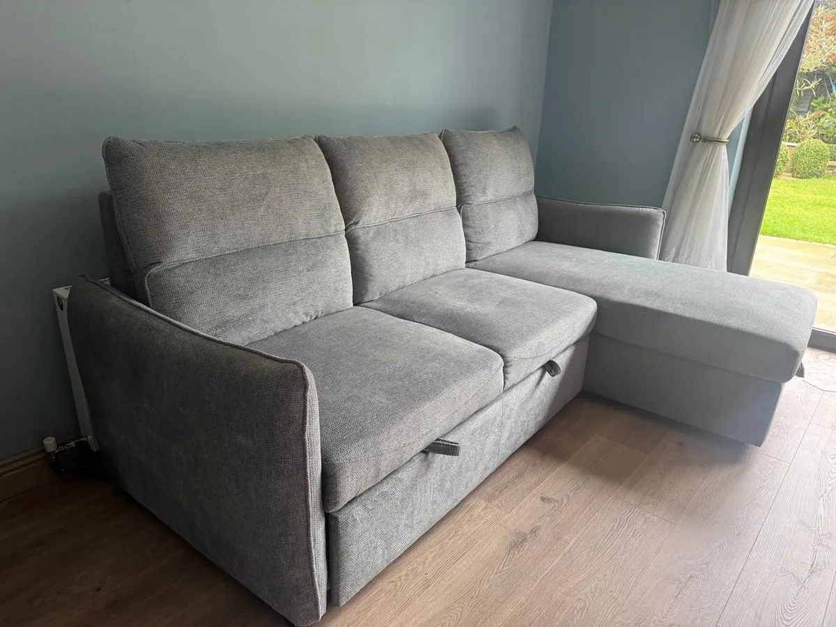 Grey Reversible Corner Sofa Bed with Storage - Image 1