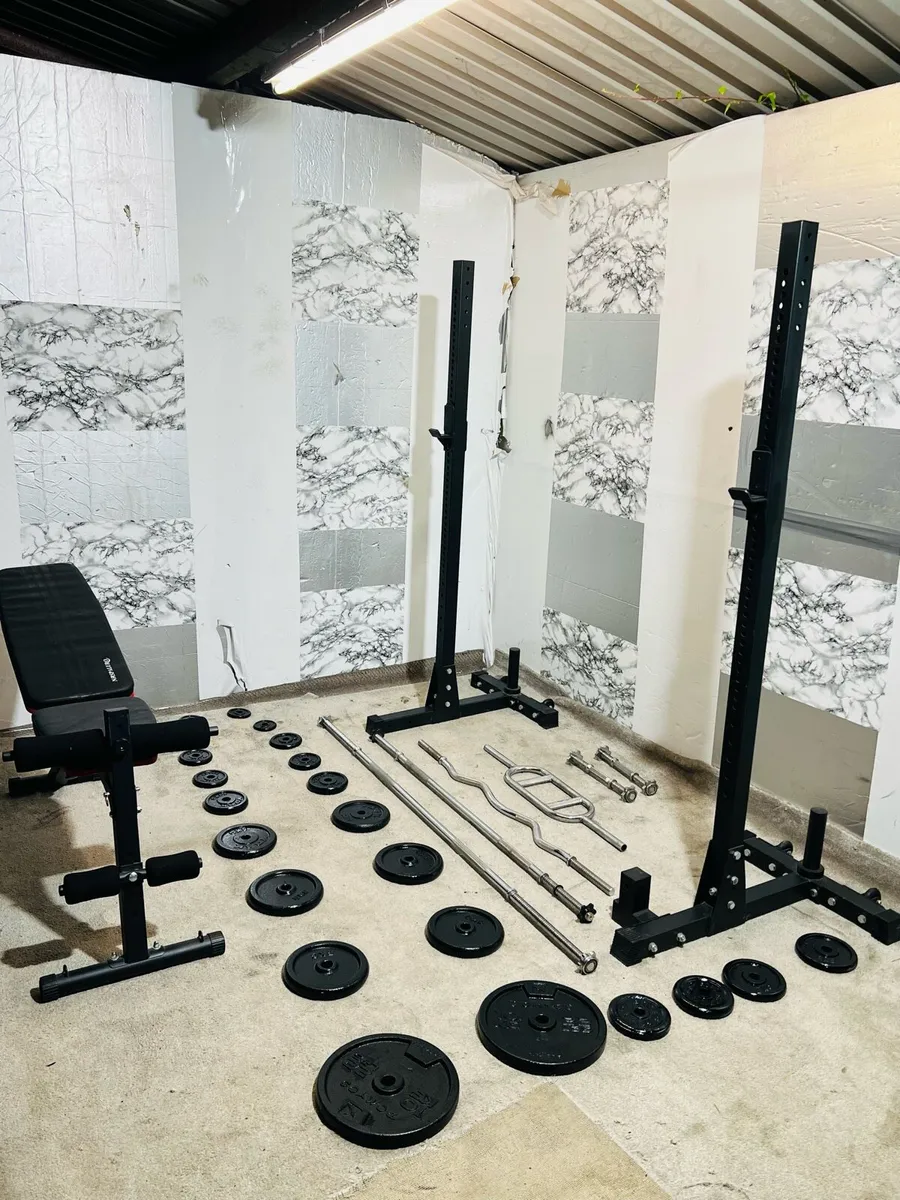 RACK STANDS IRON WEIGHTS SET OF BARS BENCH ++ - Image 1