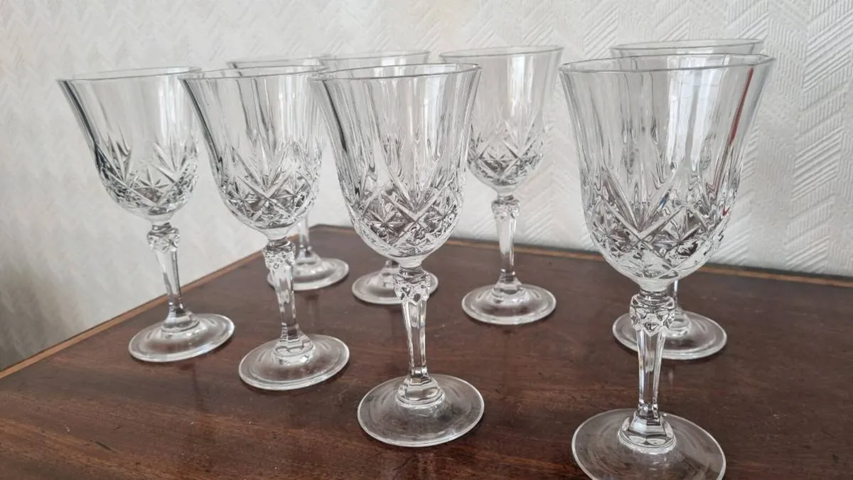 Vintage Crystal Wine Glass Set of 8 - Image 1