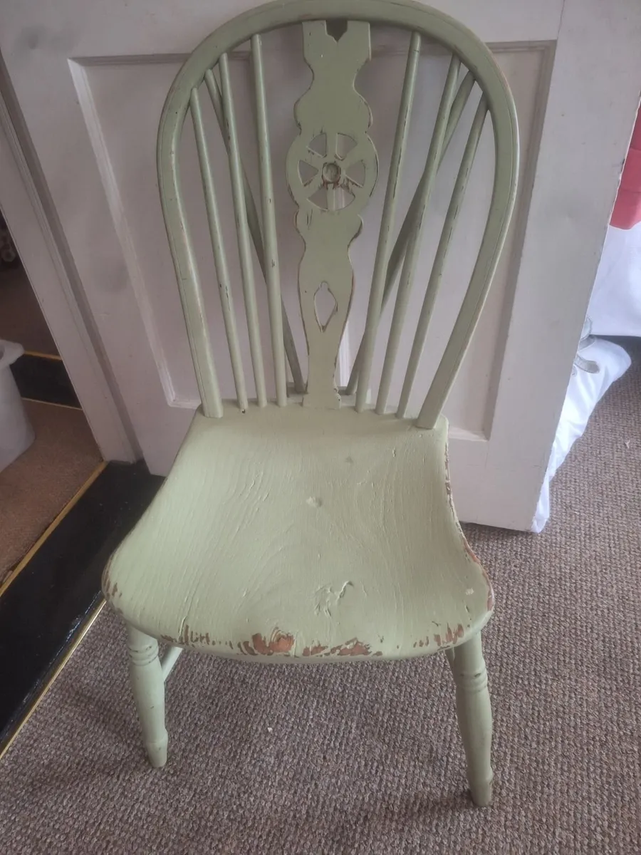Kitchen chair - distressed sage green wood paint - Image 1