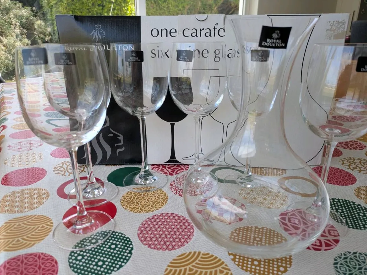 Royal Doulton carafe and six wine glasses - Image 2