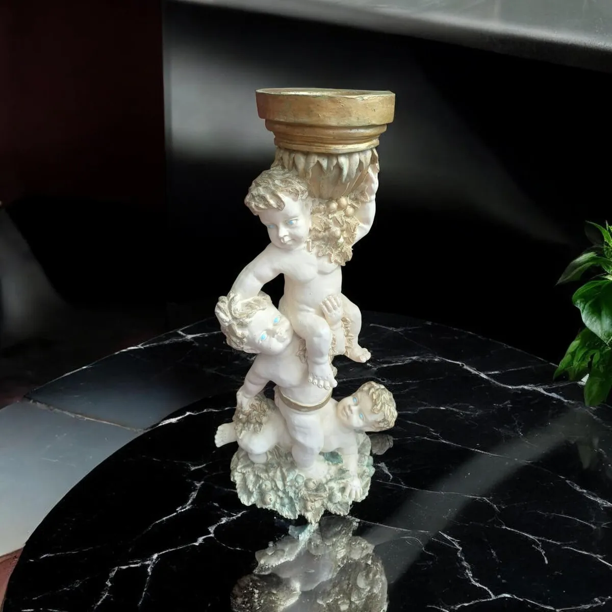 Tall ornate cherubic candle holder, D18 - Image 1