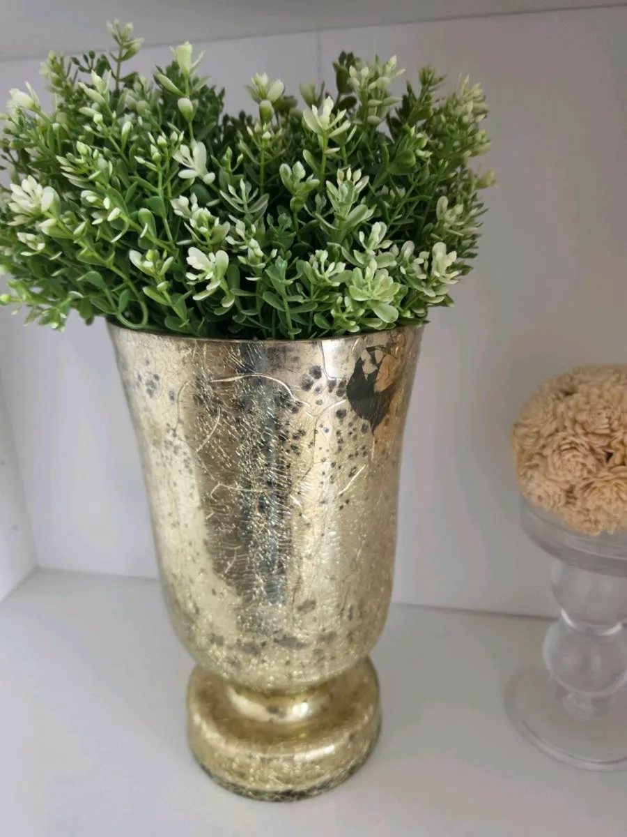 Gold  crackle Vase with artificial plant - Image 1