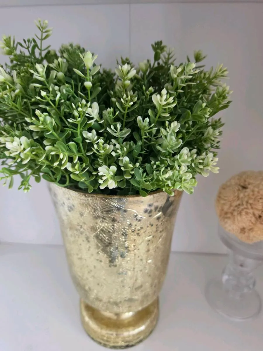 Gold  crackle Vase with artificial plant - Image 2