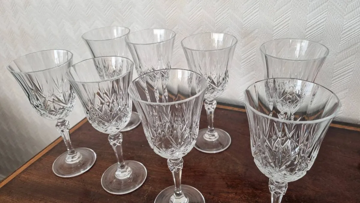 Vintage Crystal Wine Glass Set of 8 - Image 1