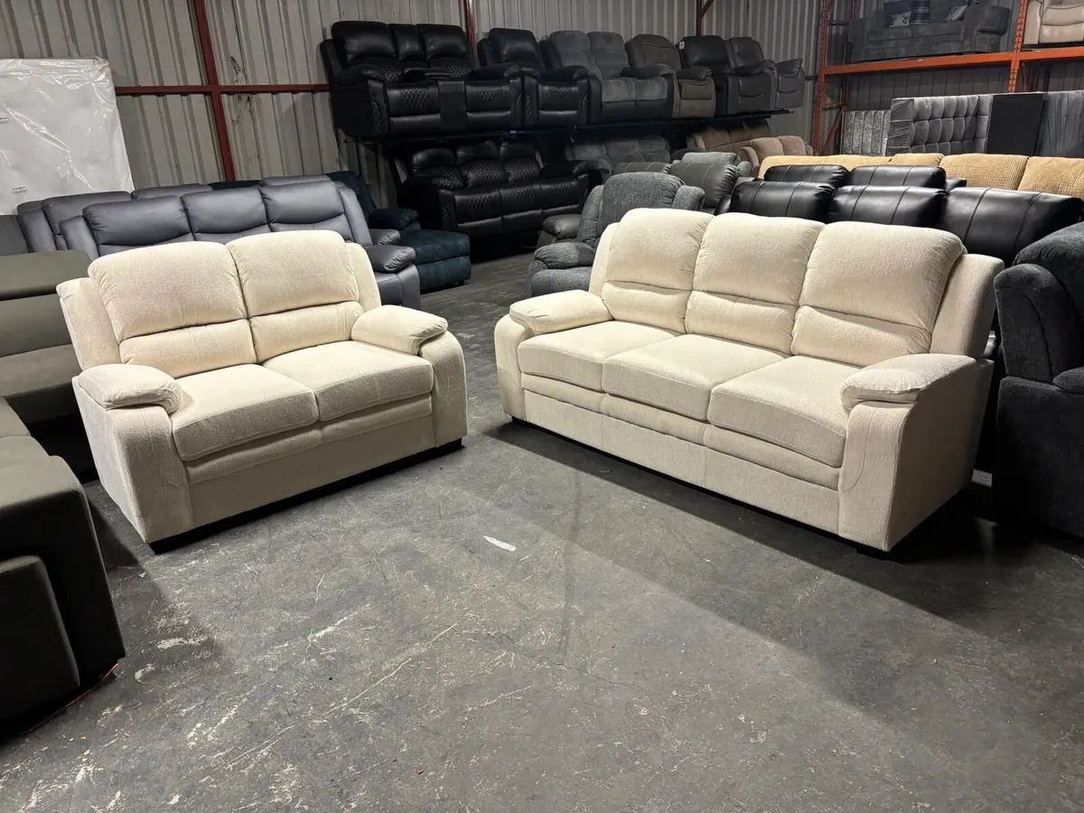 3+2 Tara Grey & Cream Fabric Sofa Set - Image 4