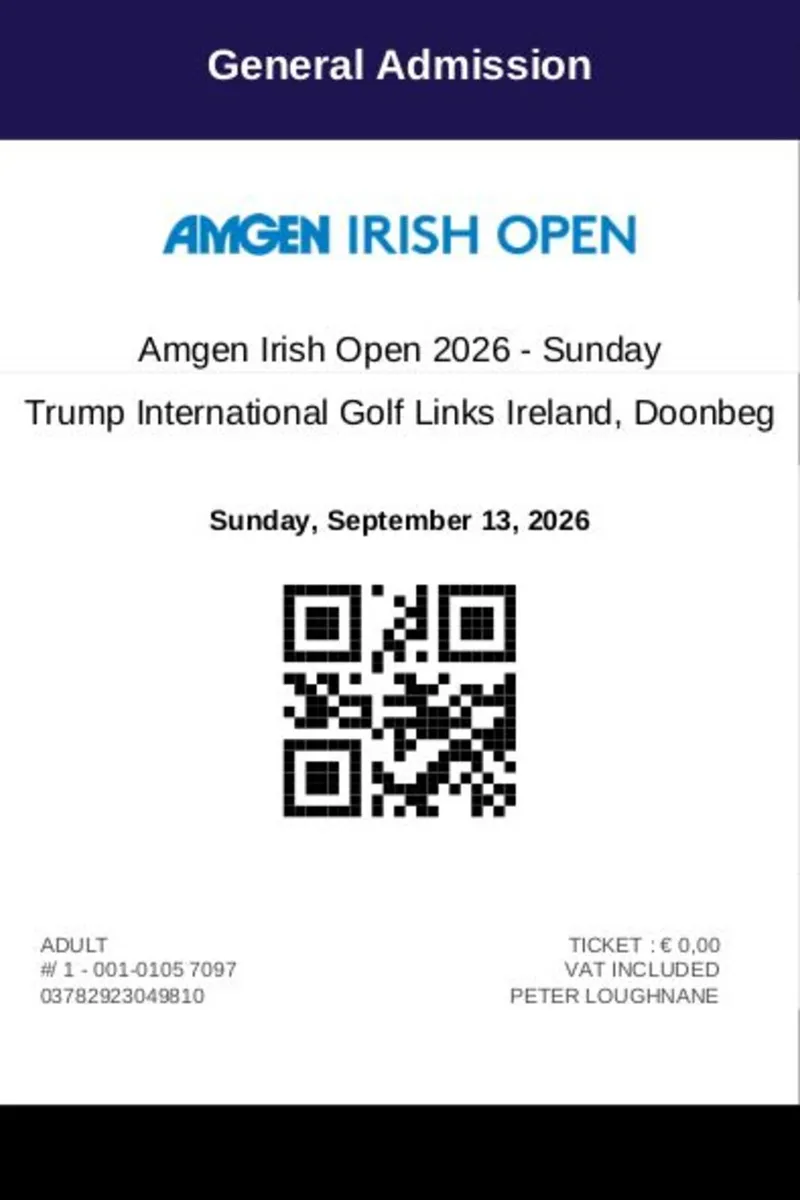 2 Tickets Sunday 13/09 Irish Open Golf Doonbeg