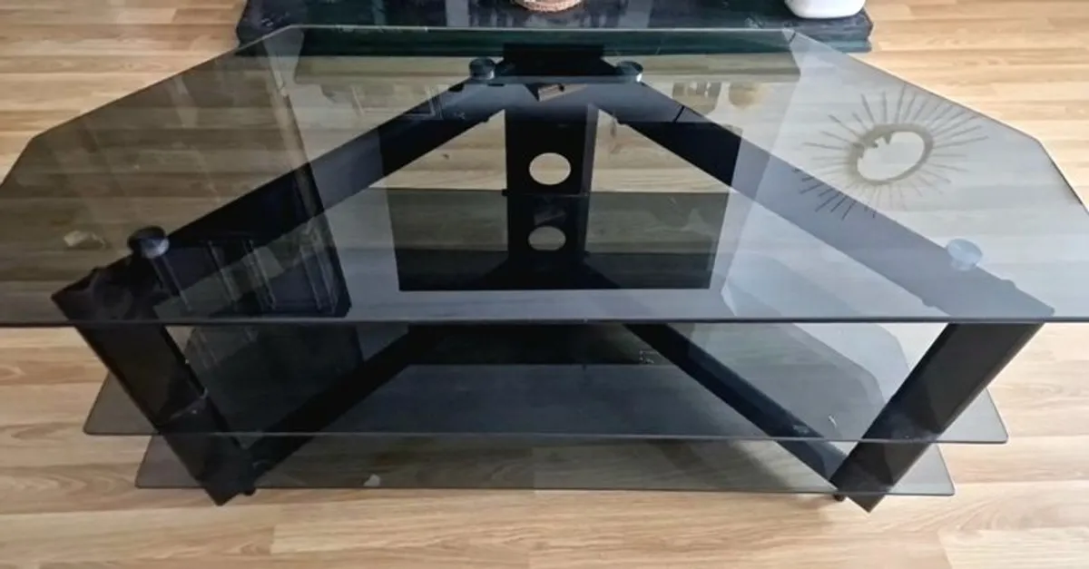 Black Glass TV Stand with 3 Shelves - Image 1