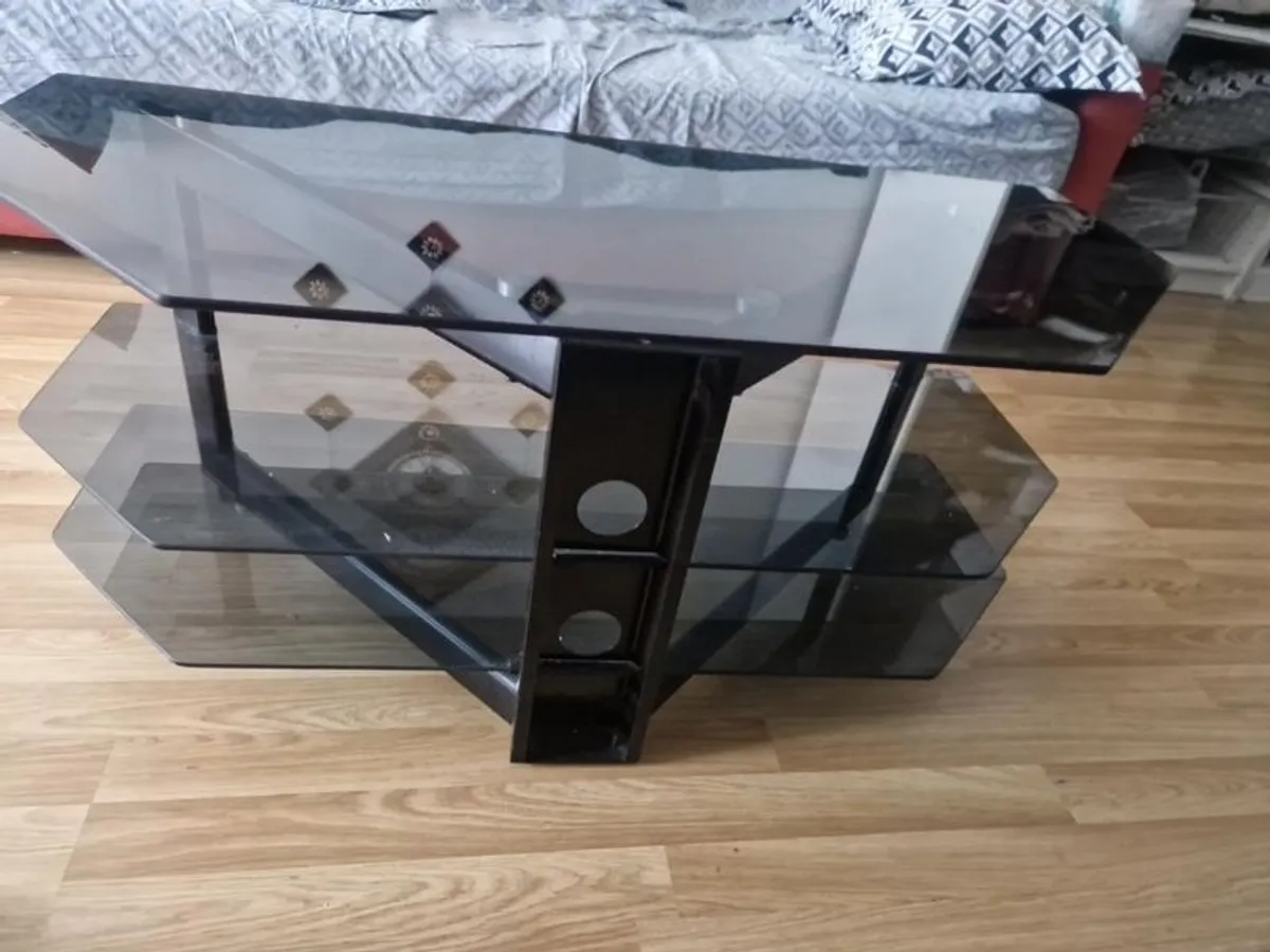 Black Glass TV Stand with 3 Shelves - Image 2