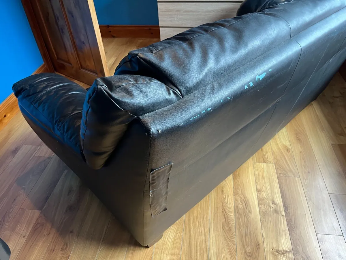 3 Seater Black Leather Sofa - Image 2