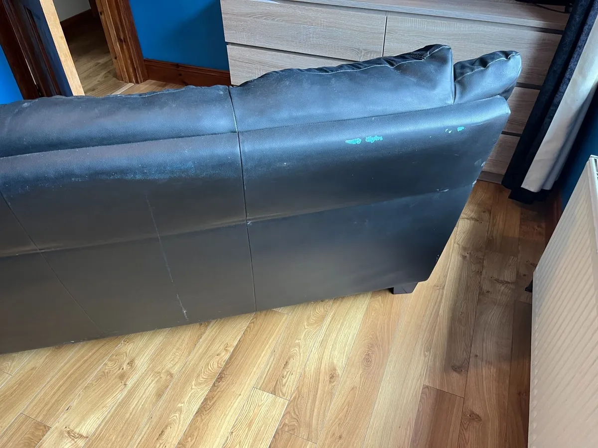 3 Seater Black Leather Sofa - Image 3