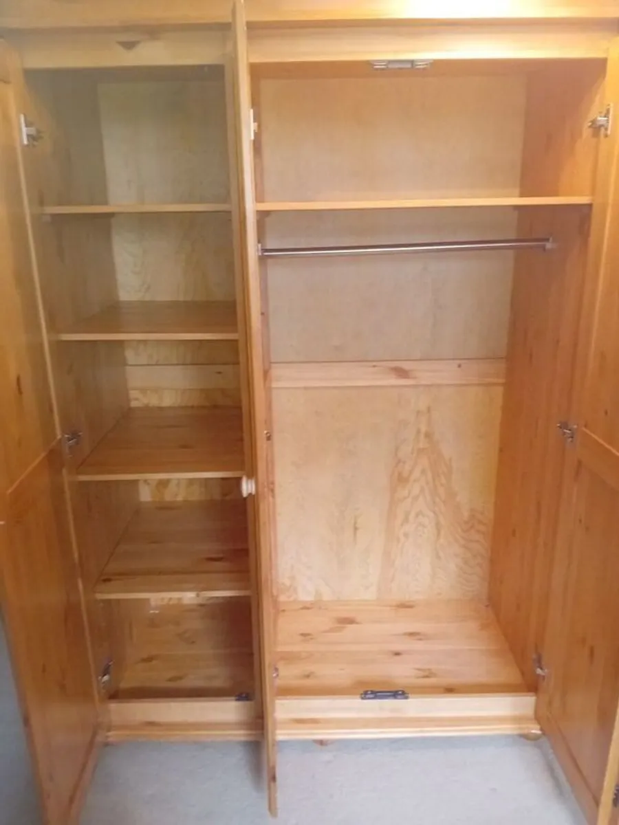 Large 3-Door Solid Pine Wardrobe with Mirror Excellent Condition - Image 2