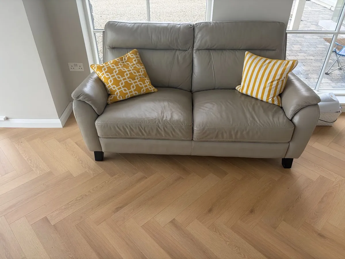 Light Grey Leather Seater Sofa's - Image 2