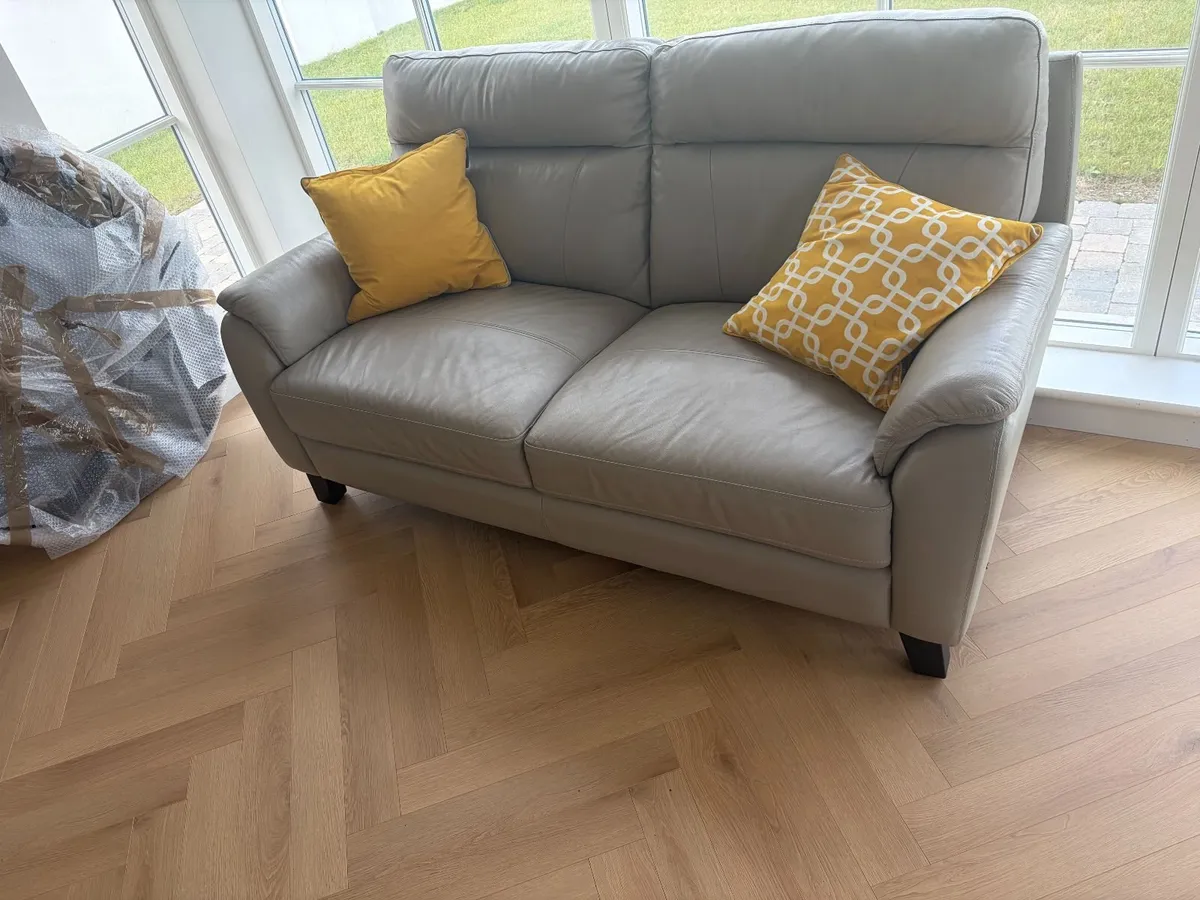 Light Grey Leather Seater Sofa's - Image 4