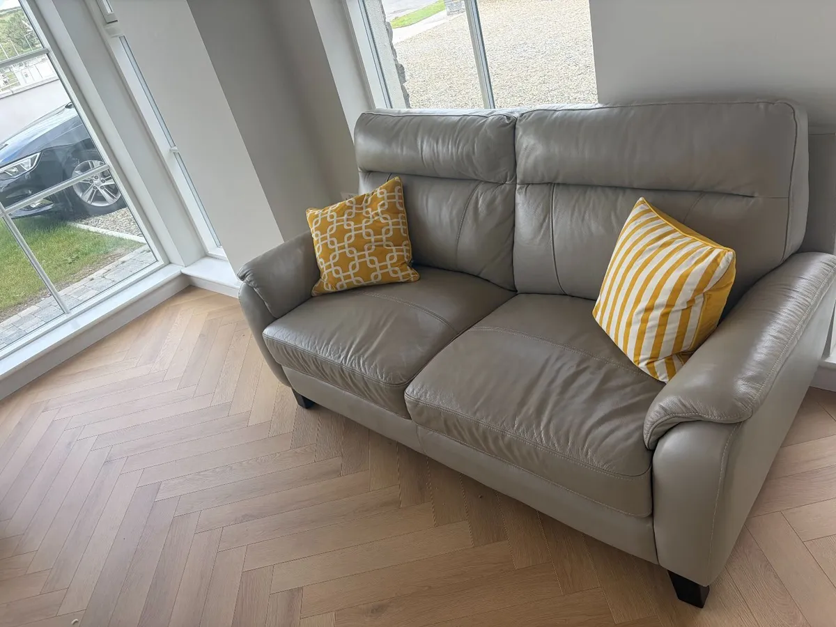 Light Grey Leather Seater Sofa - Image 4
