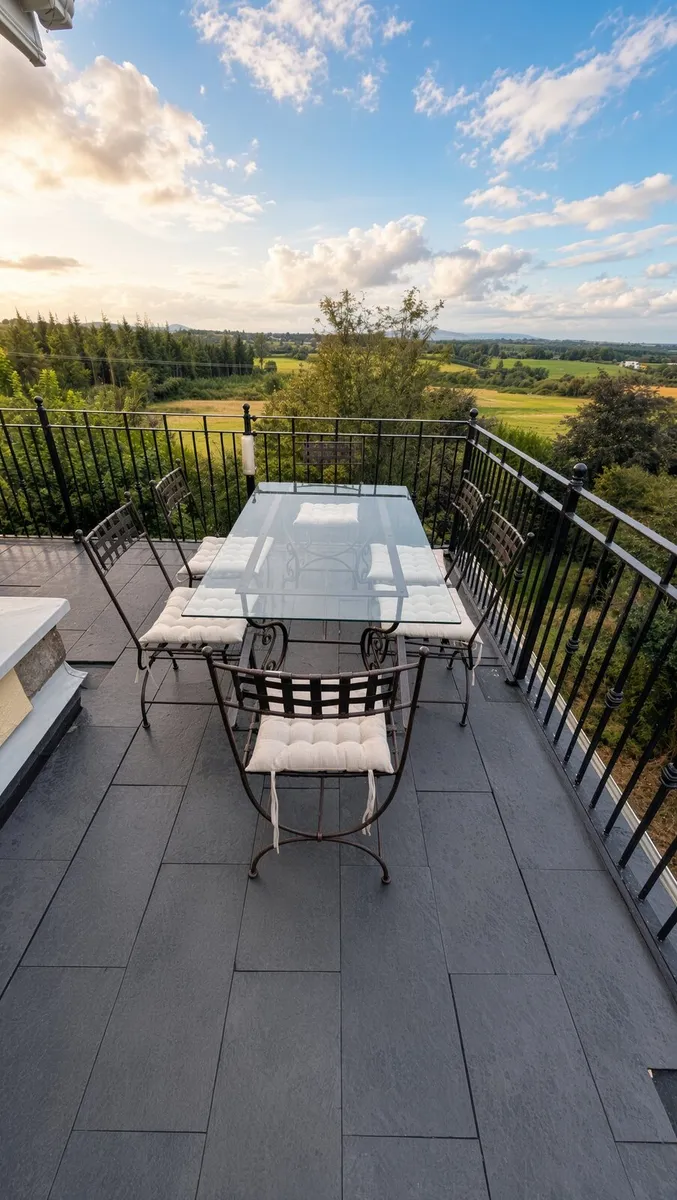 Wrought Iron Dining Table & 6 Chairs — Glass Top, - Image 1
