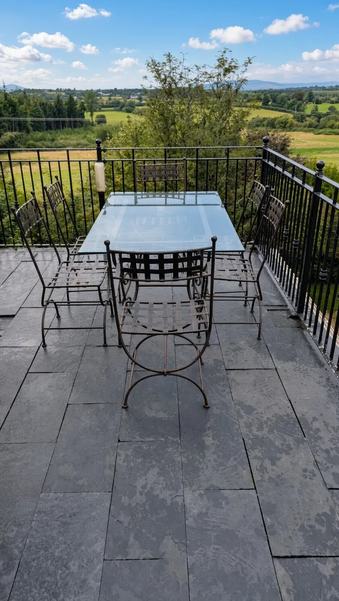 Wrought Iron Dining Table & 6 Chairs — Glass Top, - Image 2
