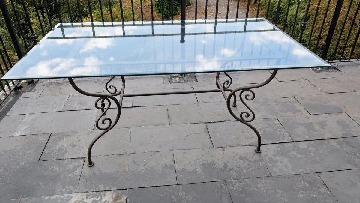 Wrought Iron Dining Table & 6 Chairs — Glass Top, - Image 3
