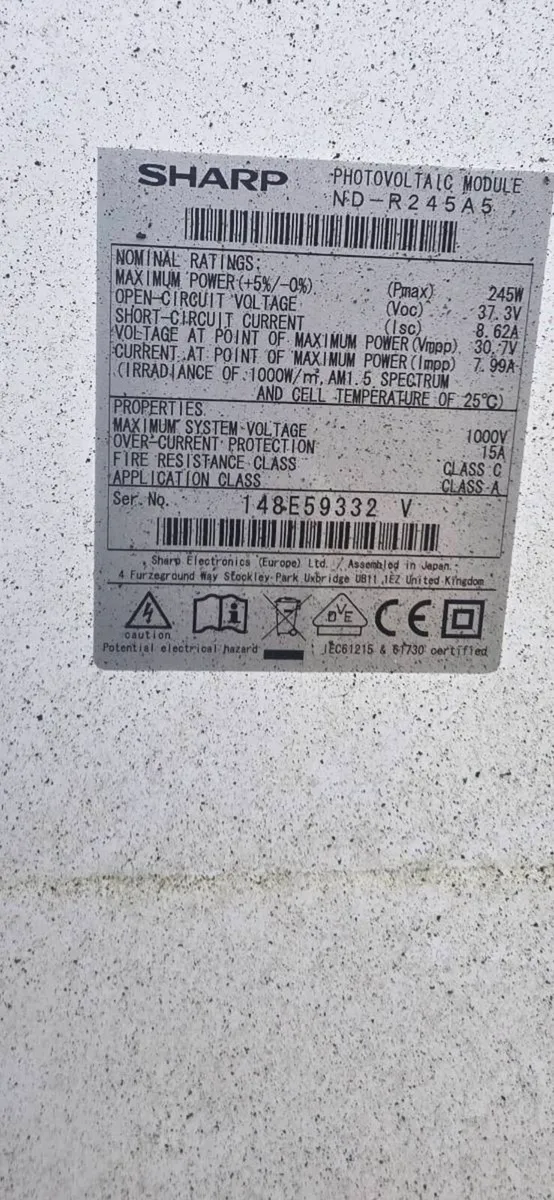 Sharp 245w Solar pv panels - Image 2
