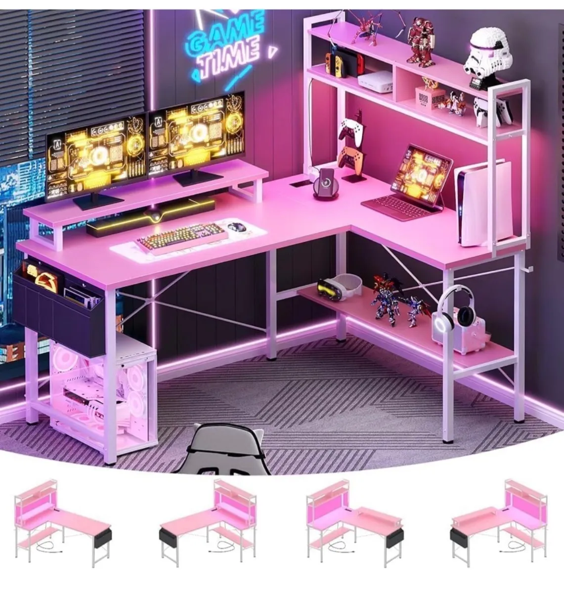 L Shaped Gaming Desk with Power Outlets & LED Ligh - Image 3