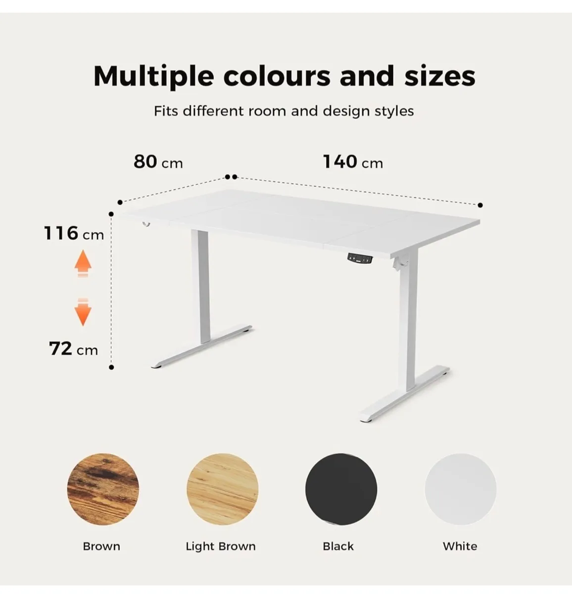 140x80cm Standing Desk, 72-116cm, Sit-Stand Office - Image 3