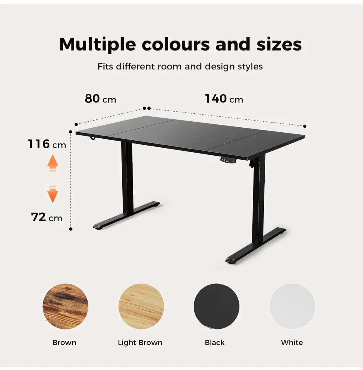 140x80cm Height Adjustable Electric Desk, 2 Memory - Image 3