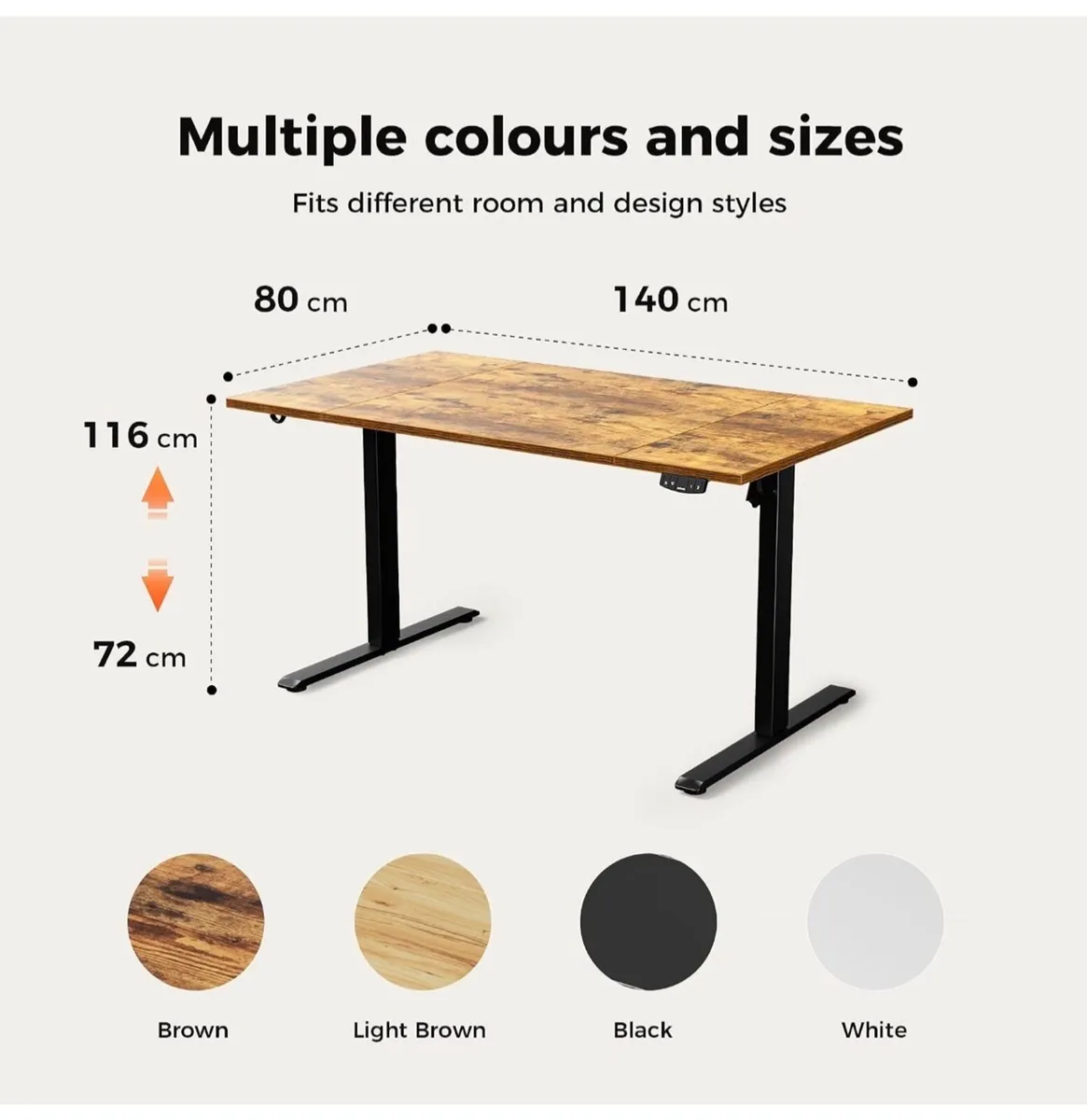 140x80cm Height Adjustable Electric Desk, 2 Memory - Image 3
