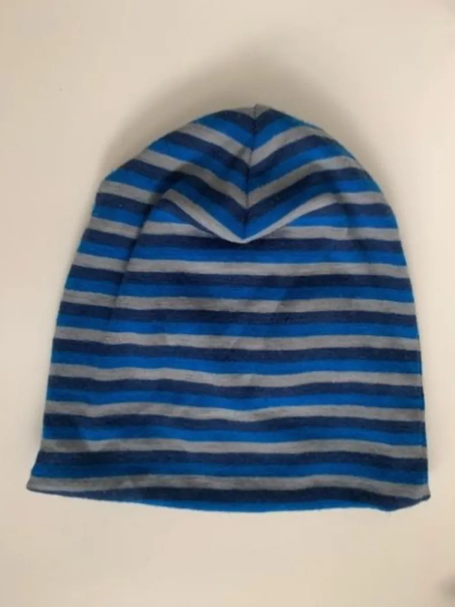 Macpac Kids Blue & Grey Striped Knit Beanie (1-3 Y