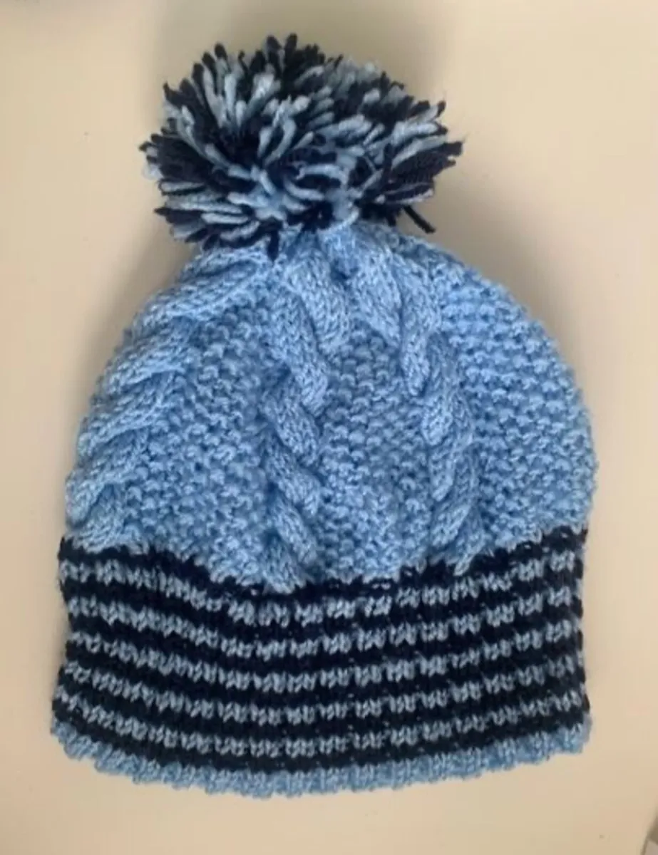 Boys Hand Knitted Cable Beanie Hat with Pom Pom -